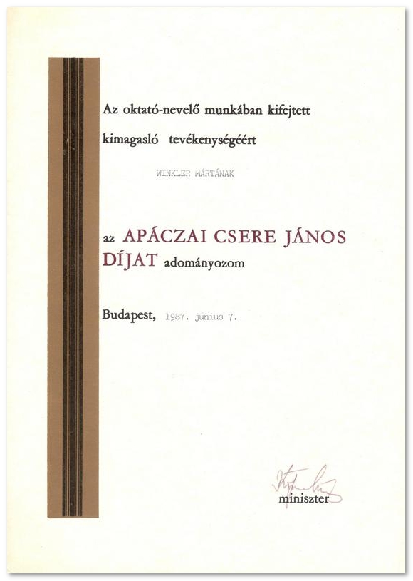 1987 - ApácaiCsere János Díj